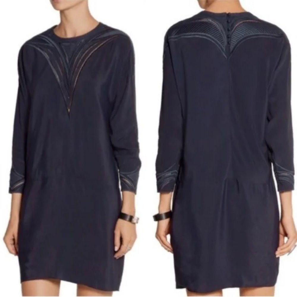 New IRO Cadonia embroidered laser cutout crepe long sleeve shift mini dress